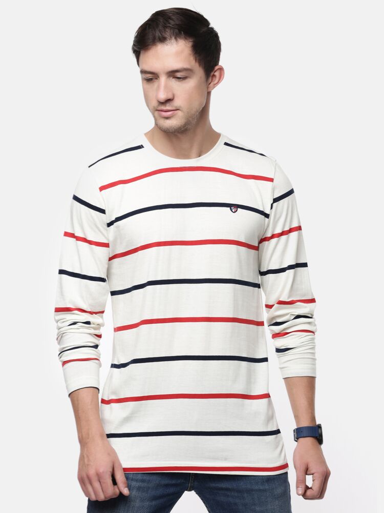 Macroman M-Series Men’s Smartz Basics Striper T-Shirt in 100% Cotton Single Jersey Fabric, Round Neck Full Sleeve Style