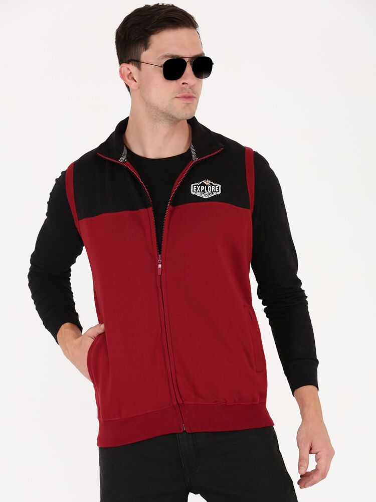 Macroman M-Series Men’s Fashion Jacket in Cotton-Rich Fleece Fabric, Sleeveless Full Open Zip Style