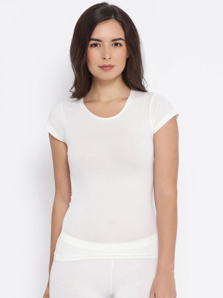 Women's Round Neck Half Sleeves Thermal Tops in Cotton Poly Miyabi Viscose Blend with Warmth Retaining and Mositure Wicking Tech
