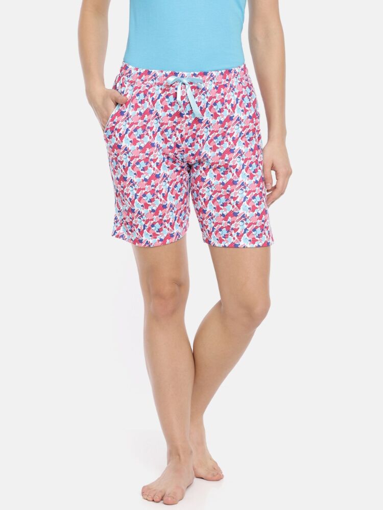 Women's Printed Shorts in Cotton Modal Fabric with Elastic Waistband and  Satin Drawstring