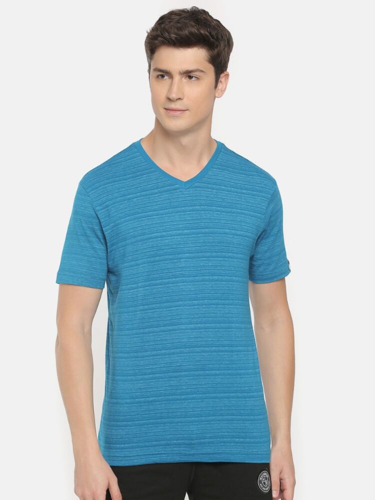 Men’s T-shirts Cotton-Rich Half Sleeve V-Neck Athleisure Wear with Anti-Sag Collar, Relaxed Fit and Everyday Wearability