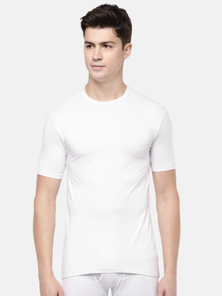 Men's Thermal Uppers Miyabi Cotton Poly Spandex Half Sleeves Round Neck with Moisture Wicking Properties