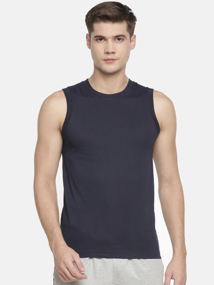 Men's Sleeveless Undershirt in Premium Cotton Rich Fabric with Round Neck, Modern Fit and Stylish Shades