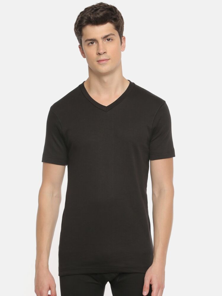 Men's Thermal Uppers Ultra-Soft Cotton Rich Fabric Half Sleeves V- Neck with Stay Warm Tech