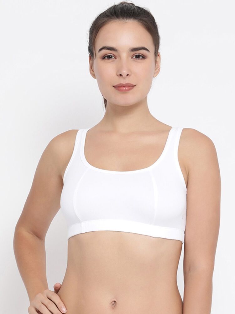 Women's Sports Bras in Cotton Stretch Fabric with Seamed Cups, Wide Straps and Easy Pullover Styling
