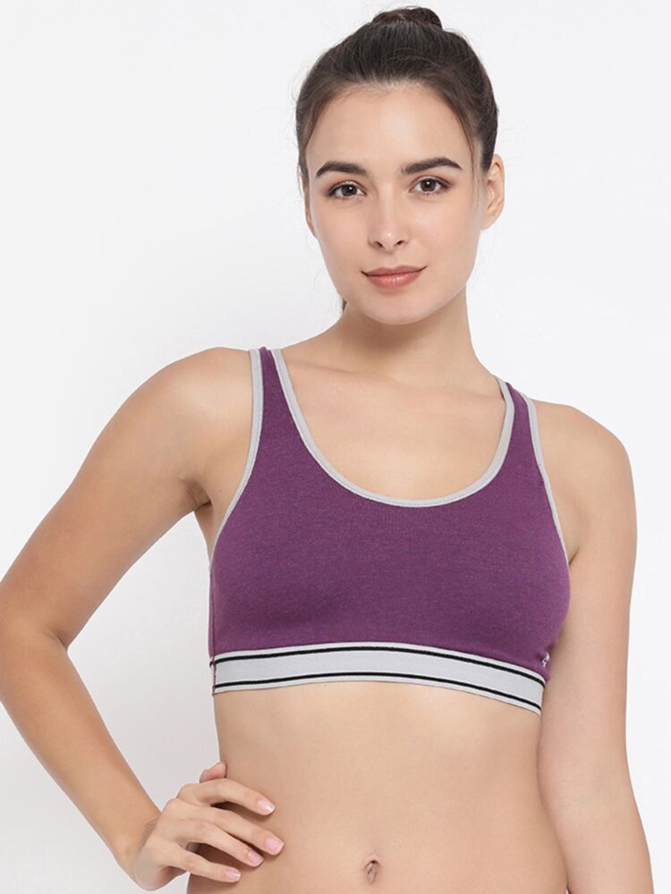 Women's Racerback Bras in Cotton Stretch Fabric with Full Coverage Moulded Cups, Double Layered Support, Wide Straps, and Soft Bottom Band
