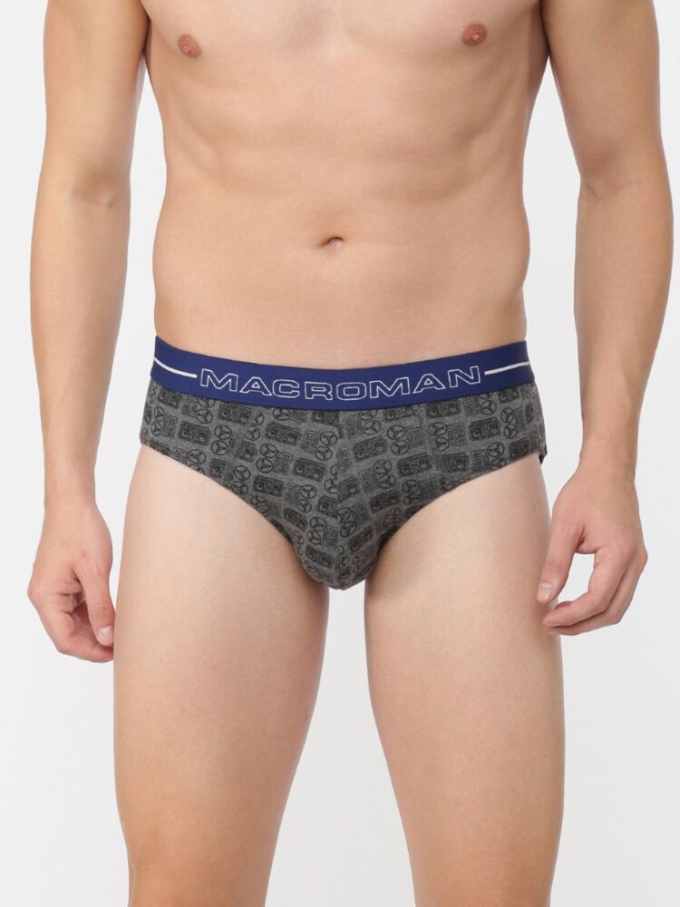 Men's Printed Briefs in Pure Cotton Fabric with Microfiber Waist and Maximum Back Coverage (Print And Color May Vary)