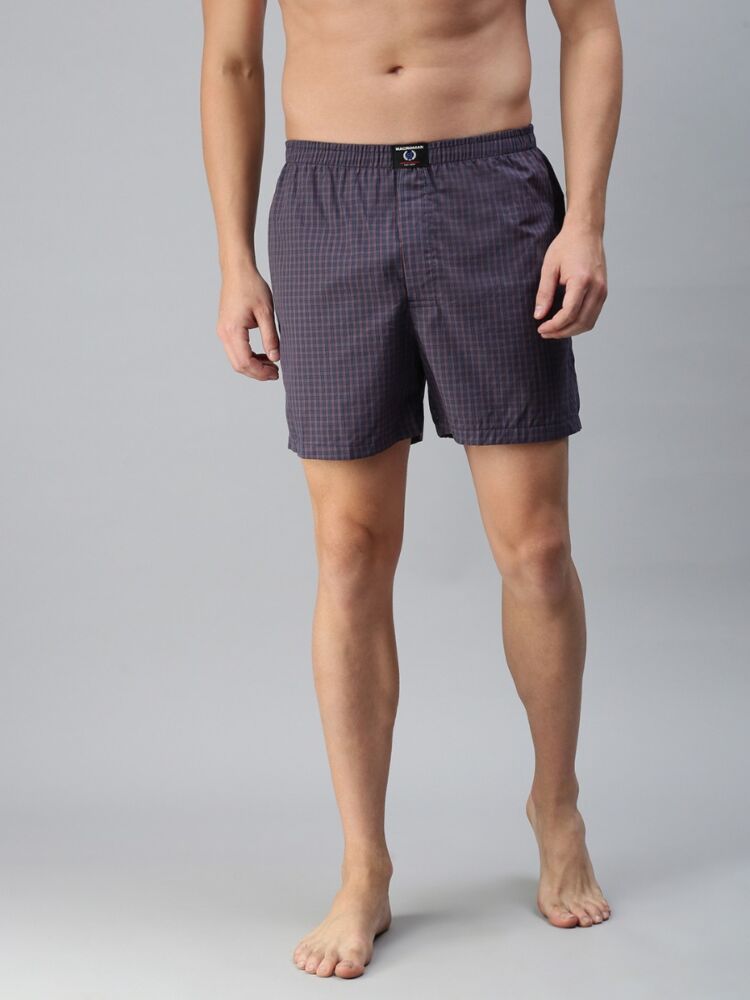 Men's Boxer Shorts in Combed Cotton Checks Fabric Skin Friendly Waistband for All-Day Comfort