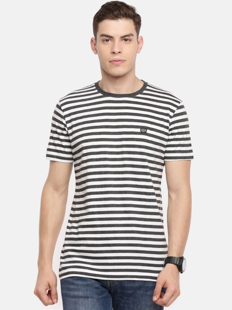 Macroman M-Series Men’s Smart Basics Comfort Striper T-Shirt in Cotton Rich Slub Single Jersey Fabric, Round Neck Half Sleeve Style