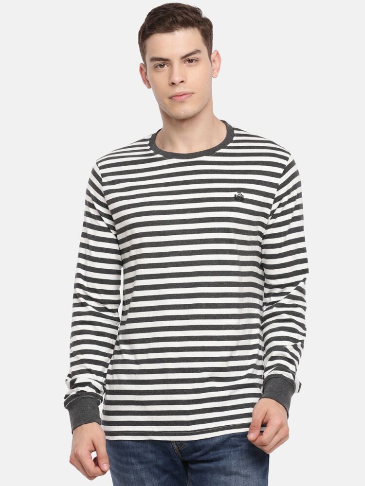 Macroman M-Series Men’s Smart Basics Comfort Striper T-Shirt in Cotton Rich Slub Single Jersey Fabric, Round Neck Full Sleeve Style