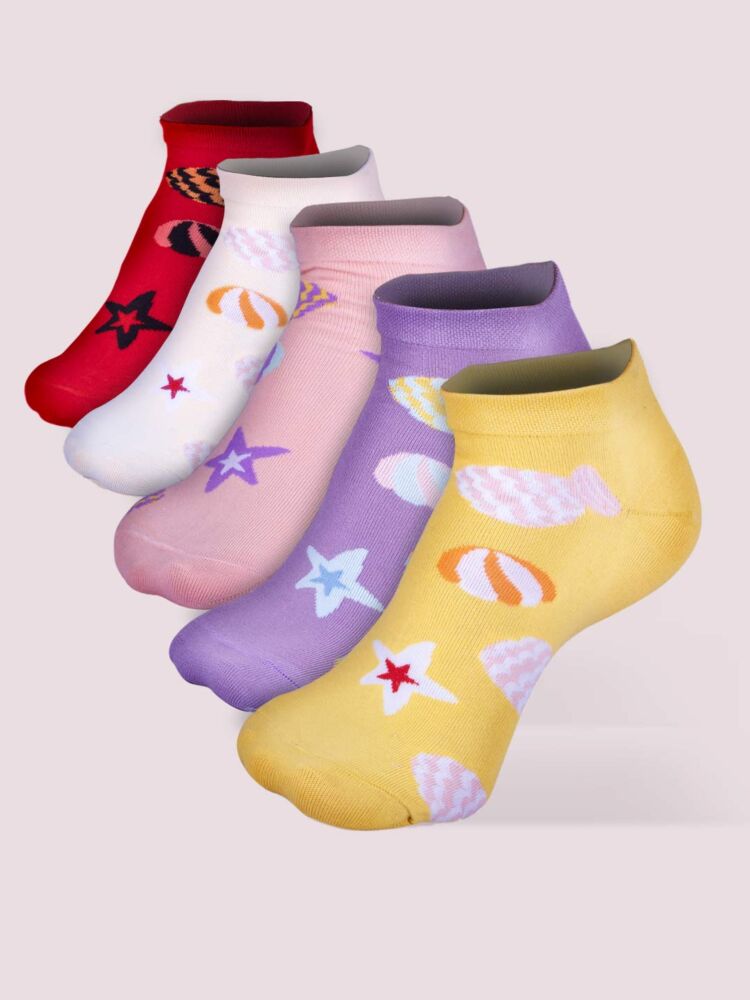 Socks Sutra by Macrowoman W-Series Women’s Casual Ankle Length Socks (Pack of 5) | Cotton Spandex, Reinforced Heel & Toe