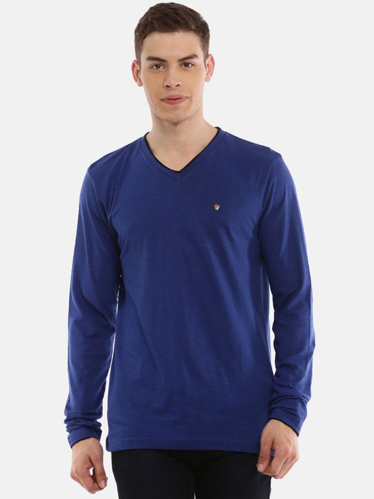 Macroman M-Series Men’s Smartz Basics Contrast Doubler T-Shirt in 100% Cotton Slub Single Jersey Fabric, V-Neck Full Sleeve Style