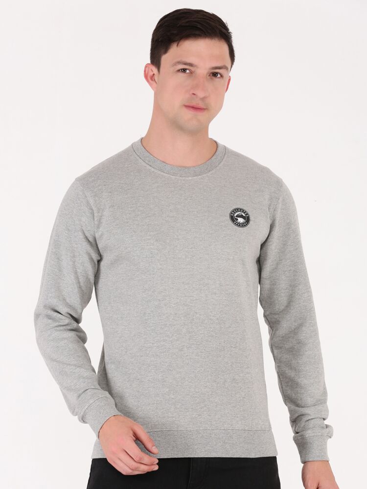 Macroman M-Series Men’s Smart Basics Printed Sweatshirt in Cotton-Rich Fleece Fabric, Round Neck Full Sleeve Style