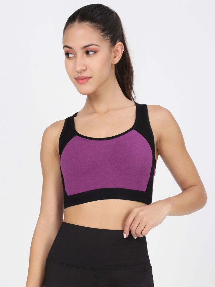 Women's Lightly Padded Sports Bra in Cotton Fabric with Lightweight Breathable Cups and Racerback Style