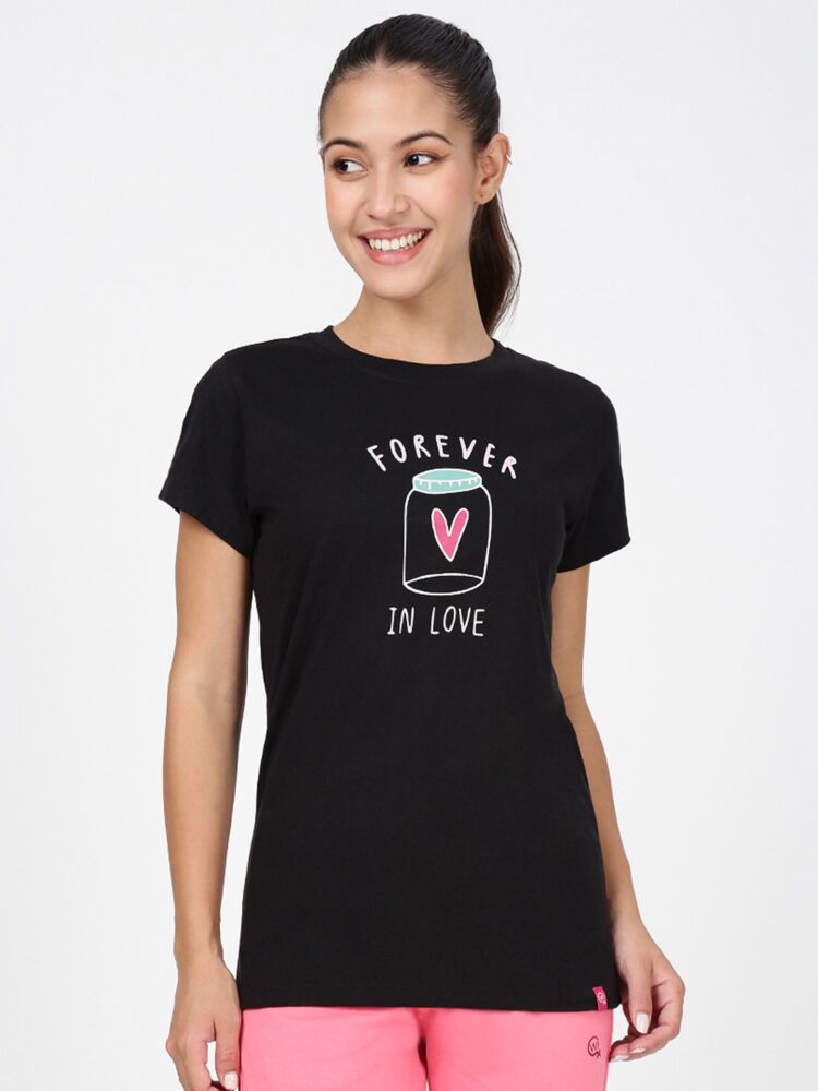 Women's Round Neck Printed Tees in Cotton Rich Fabric for Superior Sportswear Comfort