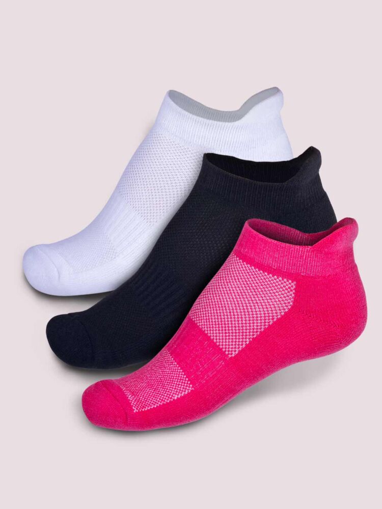Socks Sutra by Macrowoman W-Series Women’s Sports Ankle Length Socks (Pack of 3) | Cotton Spandex Terry, Cushioned & Breathable
