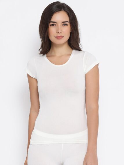 Women's Round Neck Half Sleeves Thermal Tops in Cotton Poly Miyabi Viscose Blend with Warmth Retaining and Mositure Wicking Tech