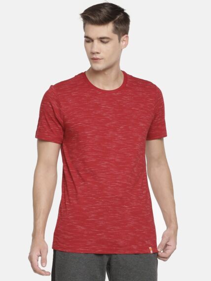 Men's T-Shirt in Cotton Rich Fabric with Fancy Ribbed Crew Neck for Comfort Fit and Versatile Everyday Wear