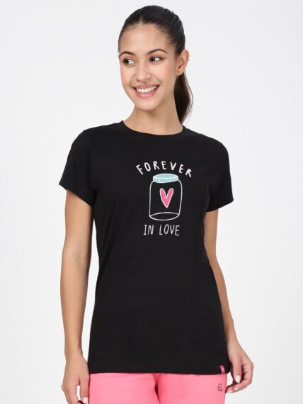 Women's Round Neck Printed Tees in Cotton Rich Fabric for Superior Sportswear Comfort